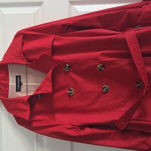 VTG J. Peterman Double Breasted Back Slit Pockets Trench Coat Cherry Red Size 10
